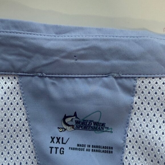 World Wide Sportsman Mens XXL Long Sleeve Fishing Shirt Light Blue UPF 30 - Picture 6 of 11